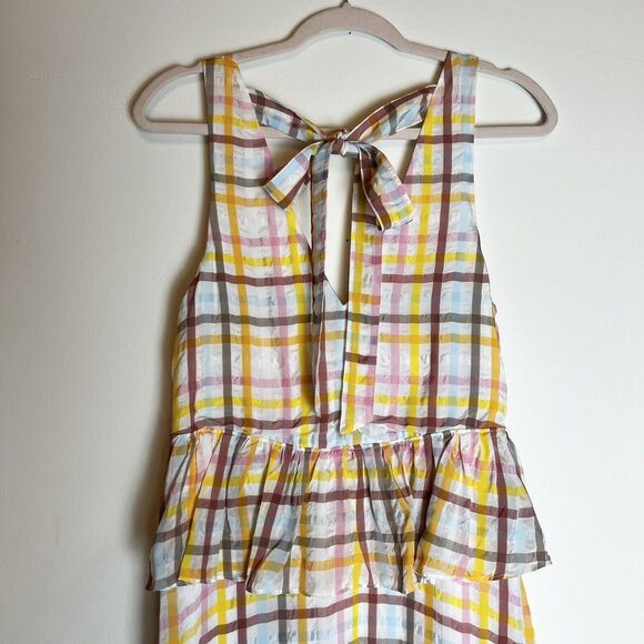 Cinq A Sept Astor Dress Pink Cream Yellow Plaid Ruffle Tiered NWT Sz 8 New - Picture 8 of 15